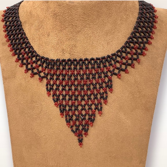 Handcrafted Needlework Glass Beaded Statement/Collar Necklace - Picture 3 of 6